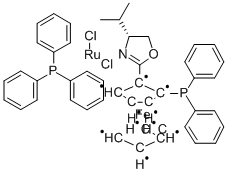(+)-Dichloro[(4R)-4-(i-propyl)-2-{(R)-2-(diphenylphosphino)ferrocenyl}oxazoline](triphenylphosphine)rutheniuM(II) Structure