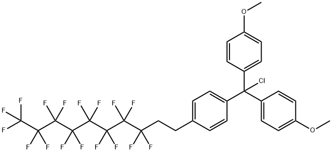 F17  DMT  Cl,  1,1μ-{Chloro[4-(3,3,4,4,5,5,6,6,7,7,8,8,9,9,10,10,10-heptadecafluorodecyl)phenyl]methylene}-bis(4-methoxybenzene) Structure