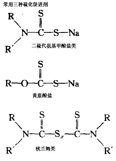 二硫代氨基甲酸盐、黄原酸盐、秋兰姆类硫化促进剂分子结构式