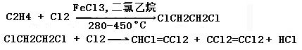 乙烯直接氯化法制备三氯乙烯的反应方程式