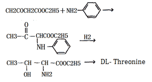 the chemical reaction route of DL-threonine produced from ethyl acetoacetate.