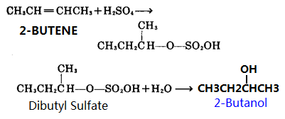 Butanol is prepared from 2-butene as raw material
