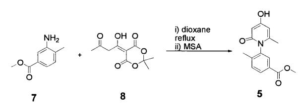 Synthesis of methyl 3-(4-hydroxy-6-methyl-2-oxopyridin-1 (2H)-yl)-4-methylbenzoate