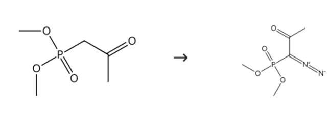 图1 (1-重氮基-2-氧代丙基)膦酸二甲酯的合成路线[2]。