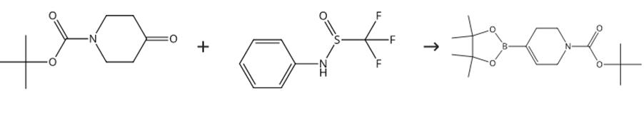 图3 N-Boc-1，2，5，6-四氢吡啶-4-硼酸频哪醇酯的合成路线。