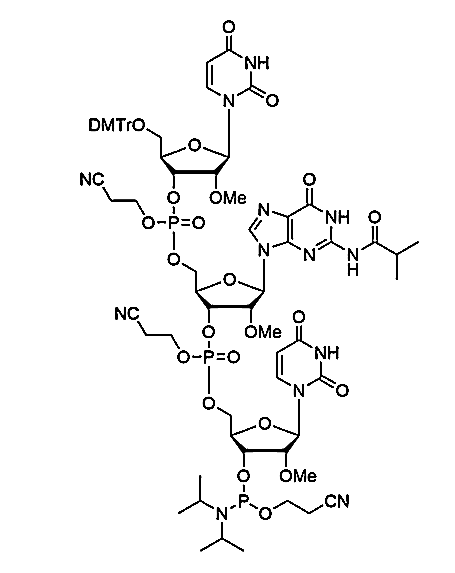 mU[5'-O-DMTr-2'-OMe-U](pCyEt)[2'-O-Me-G(iBu)](pCyEt)[2'-OMe-U-3'-CE-Phosphoramidite]-mG-Mu