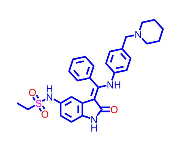 N-[(3Z)-2-氧代-3-[苯基-[4-(哌啶-1-甲基)苯胺]亚甲基]-1H-吲哚-5-基]乙烷磺酰胺422513-13-1